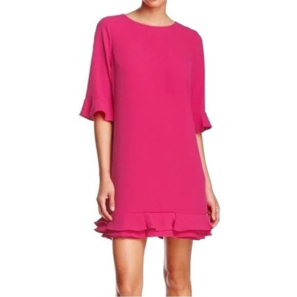 Cece Fuchsia Pink Kate Ruffle Shift Mini Dress size  0 - Picture 2 of 11